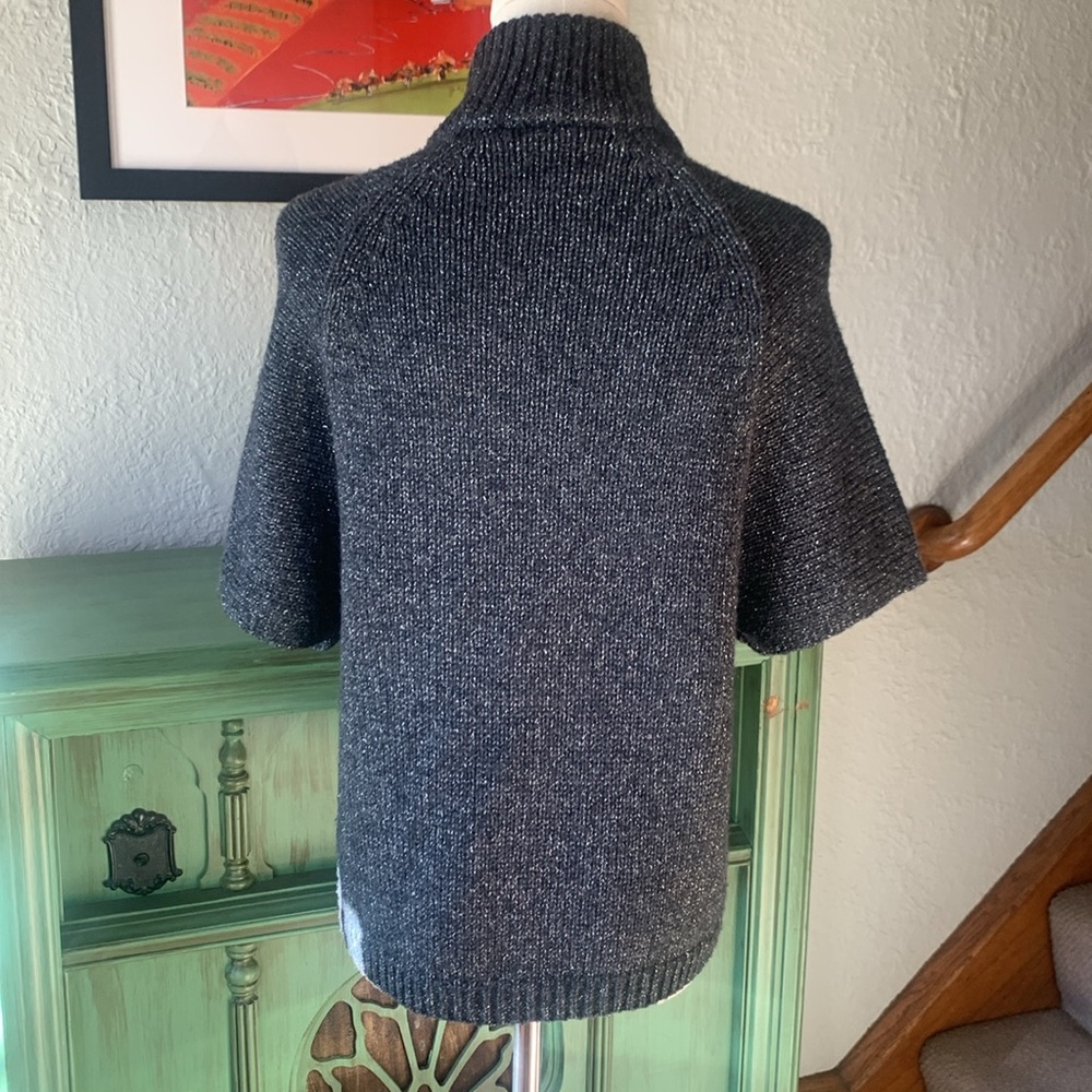 Tory Burch metallic cardigan with faux leather trim and toggle closures. - Picture 5 of 9